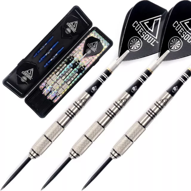 CUESOUL 90% Tungsten 22g/24g/26g Steel Tip Darts with Black Dart Case