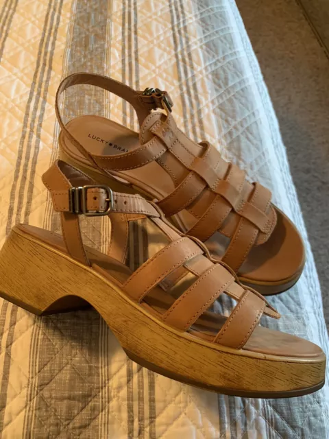 Lucky Brand NEW brown leather platform gladiator clogs sandals womens US size 10