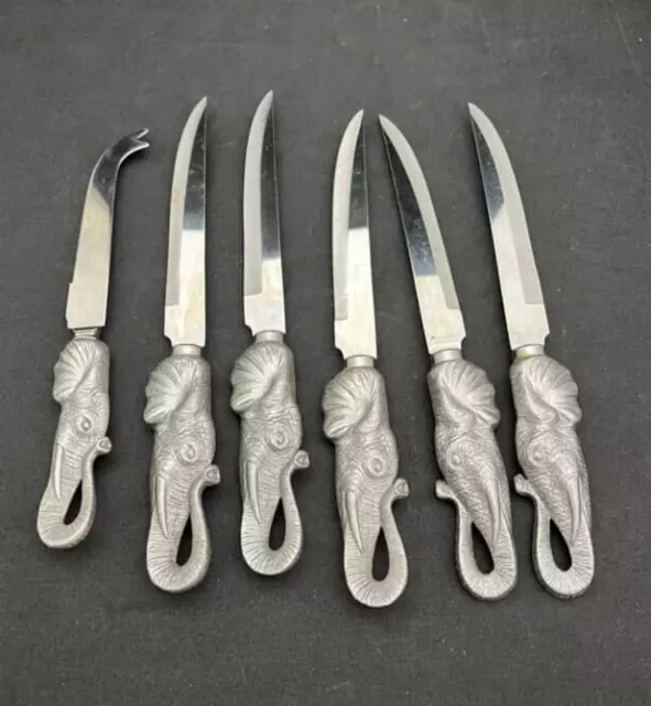 Arthur Court Elephant Dinner Knives (set of 5) and Cheese Pic - Stainless Steel