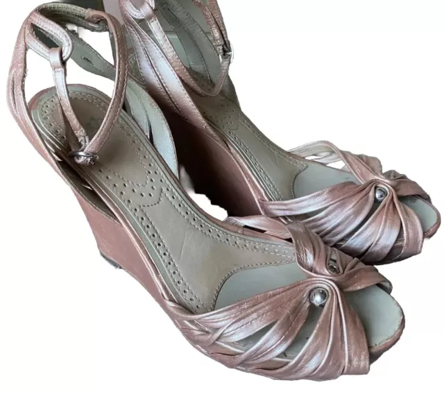 Vintage ASH Shoes Leather Wedge Peeptoe Sandal Size 38/5 Pearl Pink