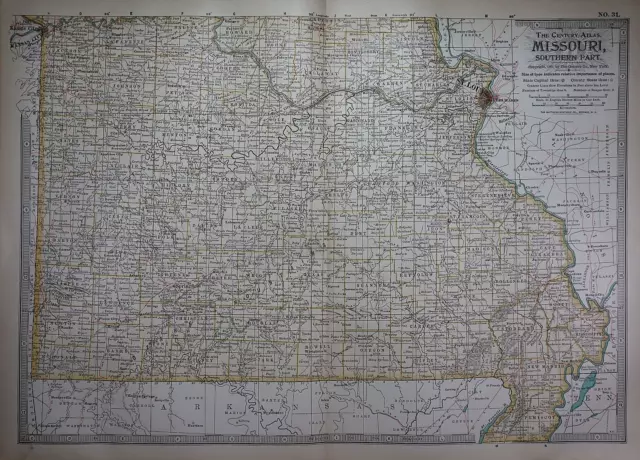1897 Century Atlas Map ~ SOUTHERN MISSOURI ~ (12x18) ~ Free S&H #262