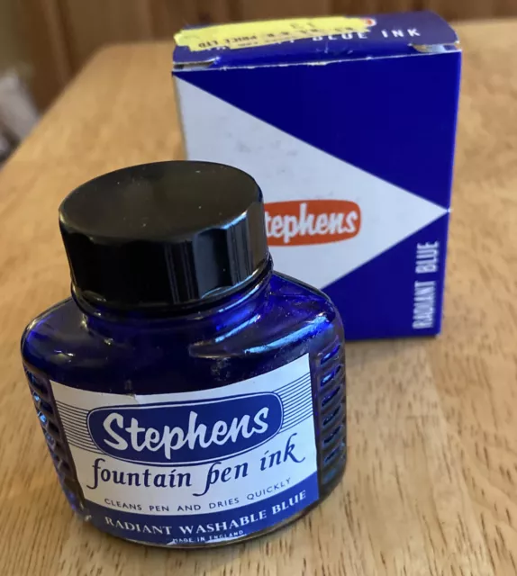 Vintage 'Stephens' bottle , Empty Stephens Radiant Blue Ink Boxed