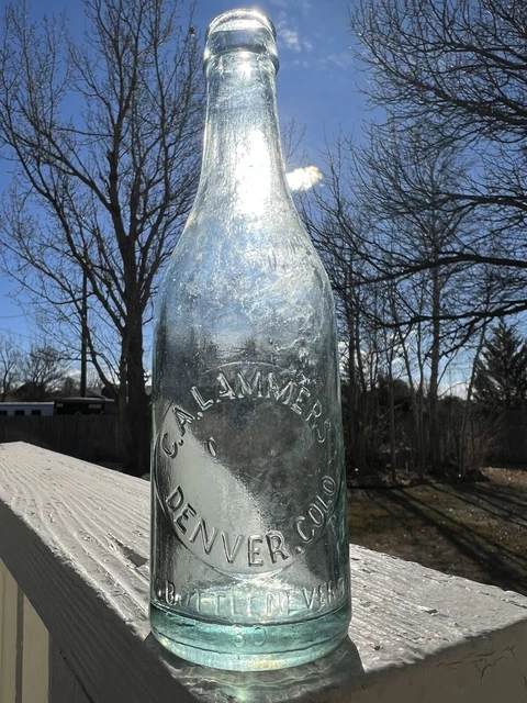 C. A. Lammers Vintage   Soda Bottle Embossed Denver Colorado Blue Tint