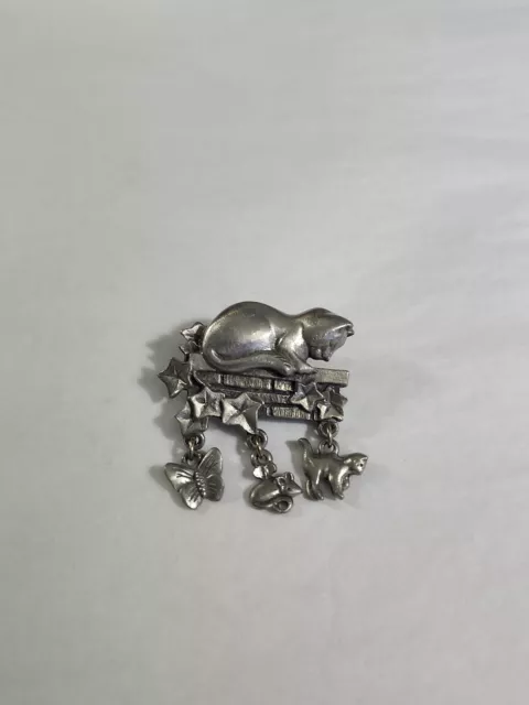 Cat On Wall With Dangling Charms Lapel Hat Jacket Pin