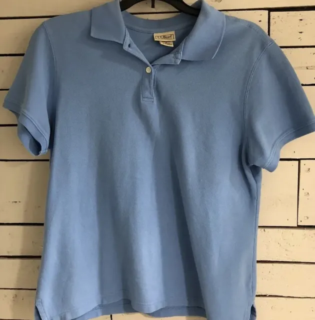 LL Bean Shirt Women’s Size -Medium Blue  Polo Cotton Casual Short Sleeve Ladies