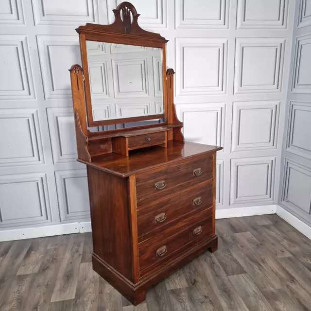 Antique Edwardian Art Nouveau Wooden Mirror Back Dressing Table Chest Of Drawers