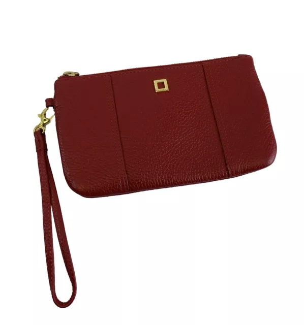 Lodis Red Pebble Leather Wristlet Bag Clutch Pouch Zip Purse Travel Phone Pocket