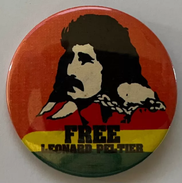 Free Leonard Peltier button Native American Indian Movement AIM cause protest
