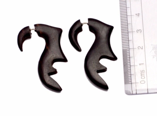 A Pair of Natural Wood USA Handmade African Tribal Organic Coco Wooden Earrings 2