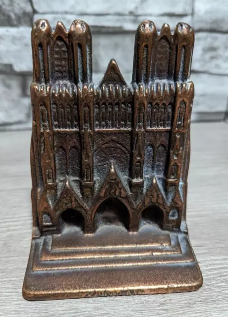Vintage 5" Cast Iron Copper Tone Notre Dame Cathedral Bookend Figurine Verona