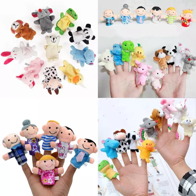 US 6~10 Pack Family Finger Puppets Cotton Doll Animal Baby Educational Hand Toy