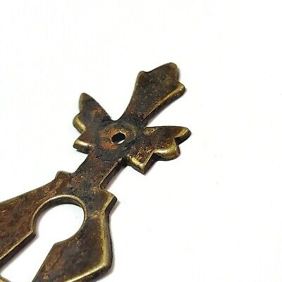 Vintage Ornate Brass Skeleton Key hole Escutcheon Salvage Hardware 3" 2