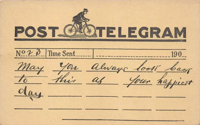 Post Telegram Mail Man Office Bicycle Going Postal Early 1900s Vtg Postcard P4