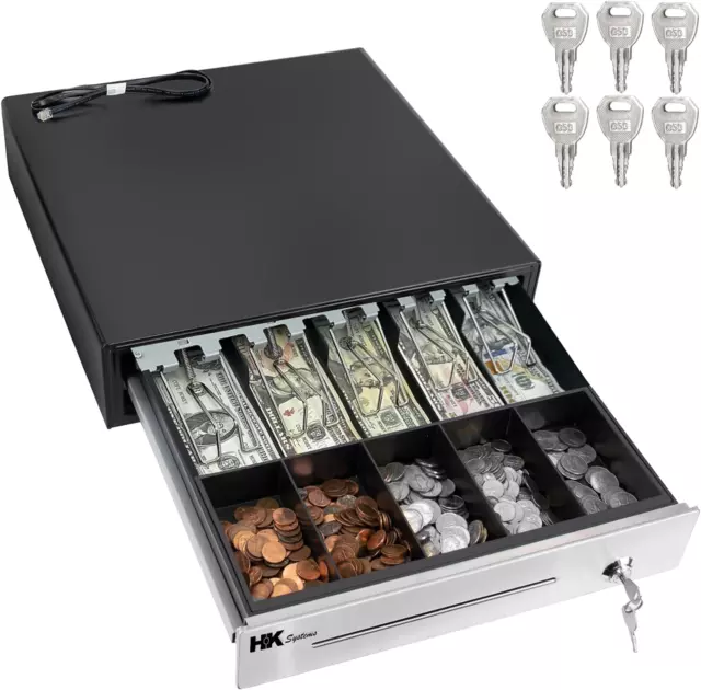 16" POS Cash Drawer Stainless Steel Front, Ball Bearing Slide, Heavy Duty POS wi