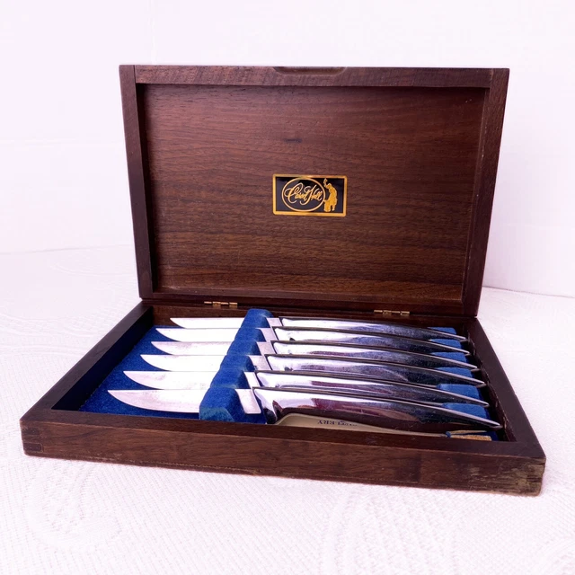 VINTAGE CARVEL HALL Steak Knives, Set of 6, Stainless, In Wood Box