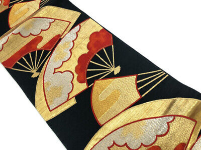 6364163: Japanese Kimono / Antique Fukuro Obi / Woven Fan Pattern