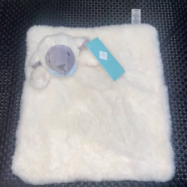 Ca8 Doudou Plat Carré Tex Mouton Gris Blanc Crème Foulard Bleu Grelot 30/26 Cm