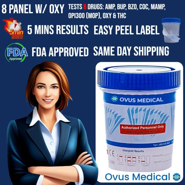Tazas de prueba de drogas de 8 paneles - envío el mismo día M-F Ovus médico aprobado por la FDA.