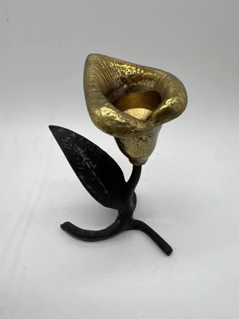 Vintage Brass/Bronze Calla Lily Candlestick Holder 4” Tall