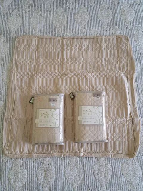 New Bed Bath & Beyond HADLEY Euro European Pillow Sham Cream NIP Set of 3