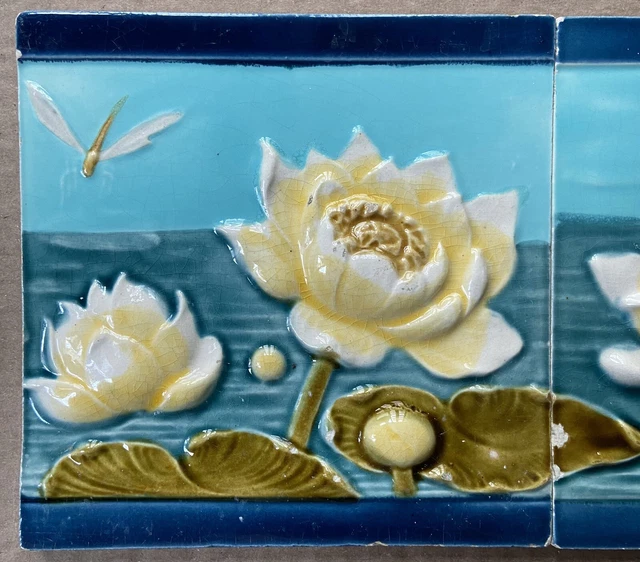 Germany - Antique Art Nouveau Majolica 2 Tiles Set  C1900 2