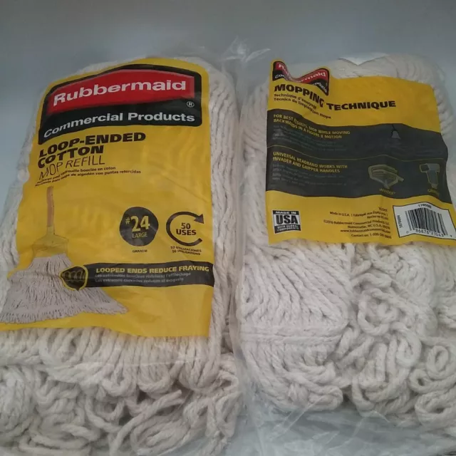 Lot 2 Rubbermaid Commercial Loop Ended Cotton Mop Refill #24 Large Part #1785060