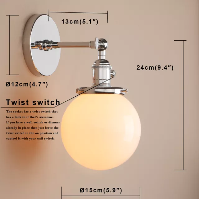 Pathson Retro Industrial Wall Lamp Globe White Glass Sconce Up Down Wall Light 3