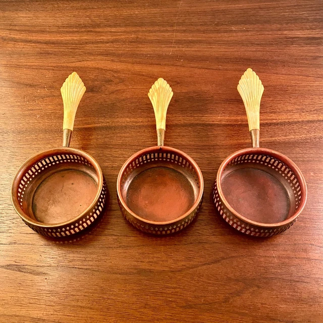 (3) Rare Roger Williams Arts & Crafts Mixed Metal Pierced Dishes W/ Bone Handles