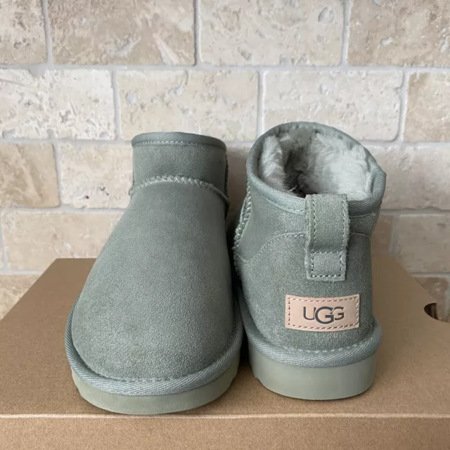 UGG CLASSIC ULTRA Mini Moss Green Water-resistant Suede Ankle Boots ...