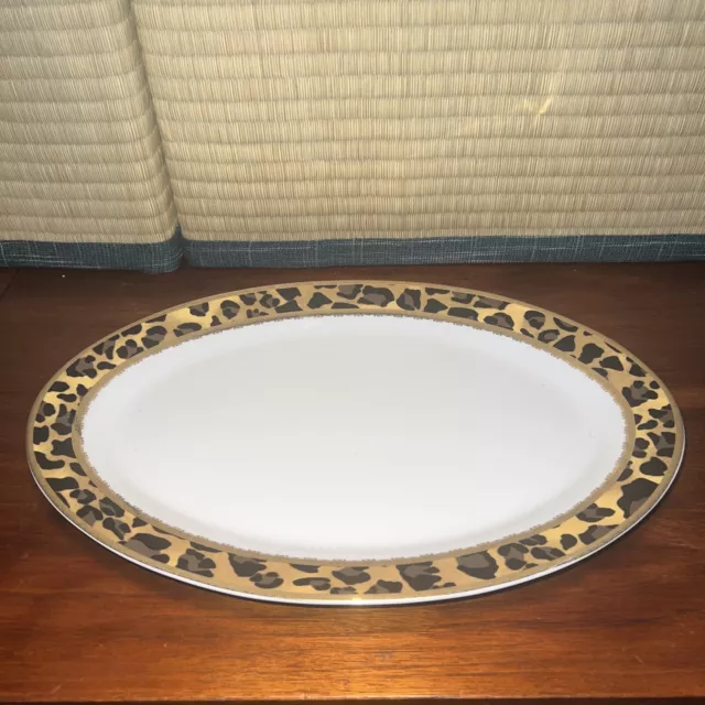 Highgate Manor Leopard Chic Oval Serving Dish Gold Trim Platter Animal Print 14"
