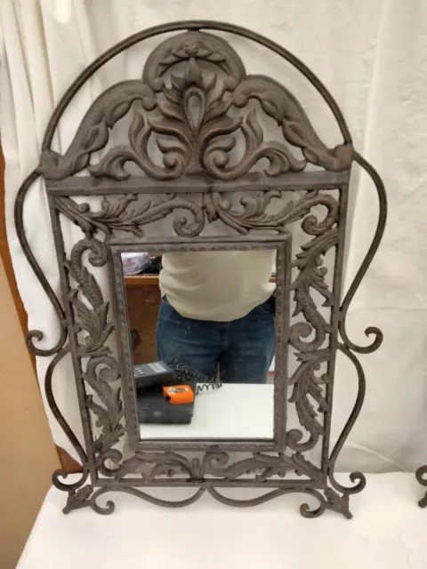 Pair of Vintage Ornate Wrought / Cast Iron Wall Mirror 29” H x 20” W, 19lbs each