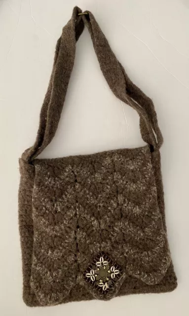 Rare Felted Wool Purse Tote Bag Handmade Multi Colored Boho Hippie EUC