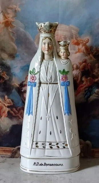 GRANDE STATUE VIERGE Marie Notre Dame De Bon Secours Porcelaine Vieux ...