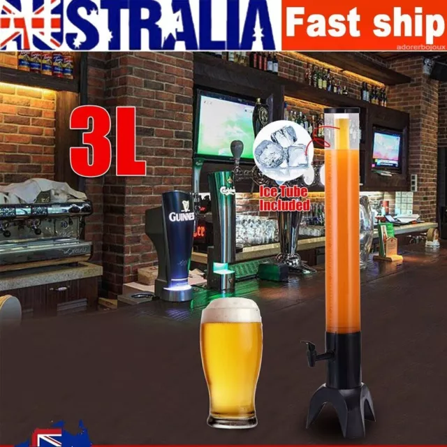 3L Beer Tower Dispenser Clear Beverage Tower Dispenser w/ Removable Ice Tube