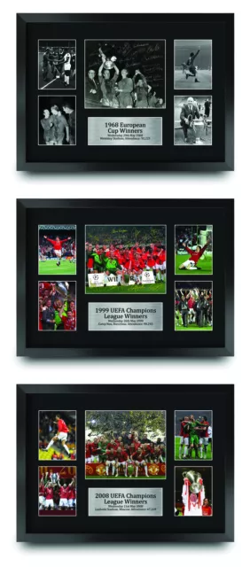 All 3 Man U UEFA Euro Cup Winners Framed A3 Poster for Football Fans