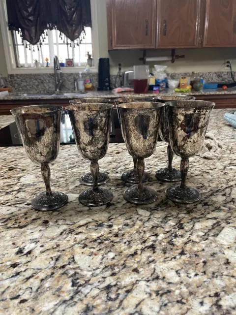 Gorham sterling siver water goblets with gold interior (set of 7)