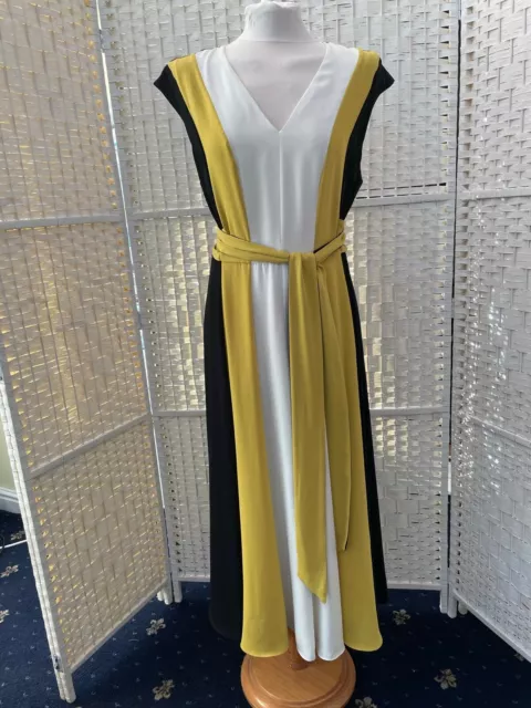 HOBBS LADIES BAILLY Black Chartreuse Sleeveless Tie Waist Dress
