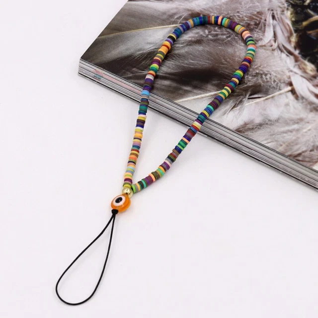 Mobile Phone Chain Beads Strap, Polymer Phone Charm, Evil Eye, Phone Lanyard