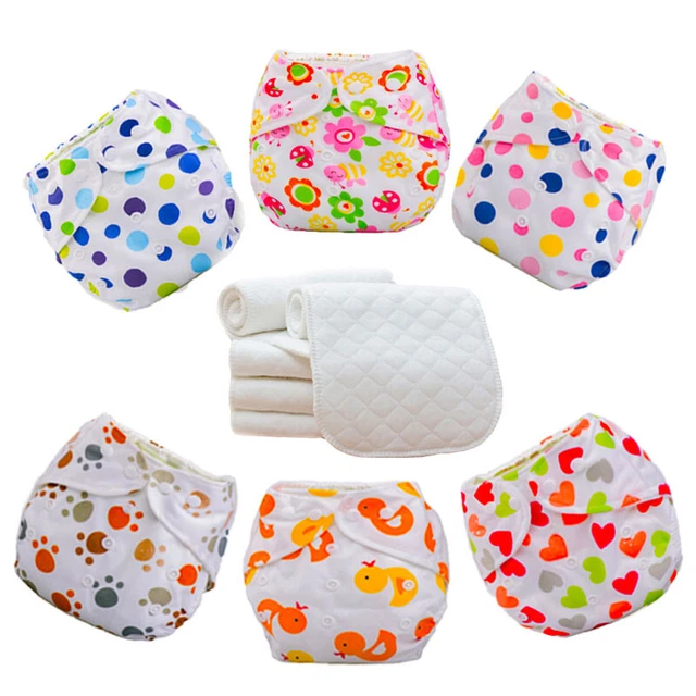 5 Diapers+ 5 INSERTS Baby Washable Cloth Diaper Nappies Adjustable Reusable Lot