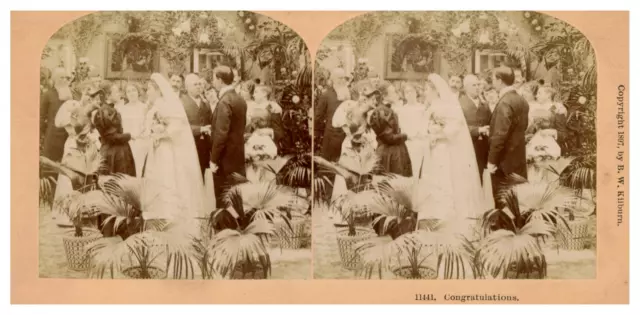 Le Mariage, les félicitations, ca.1880, stéréo Tirage vintage stéréo, légendé