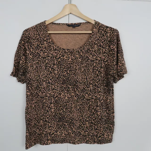 French Connection Womens Top Size S Brown Dot Pattern Short Sleeve Blouse