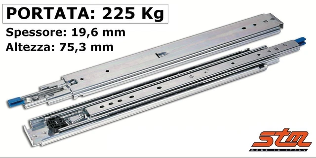 CP GUIDE SCORREVOLI A SFERE Per CASSETTI Portata 80 Kg Estrazione Totale T53 L E 573390