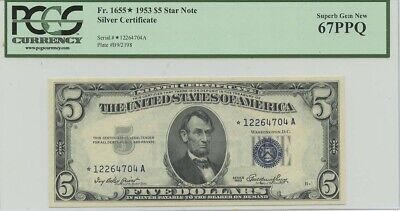 1953 $5 Silver Cert FR#1655* PCGS 67 Superb Gem PPQ Star Note
