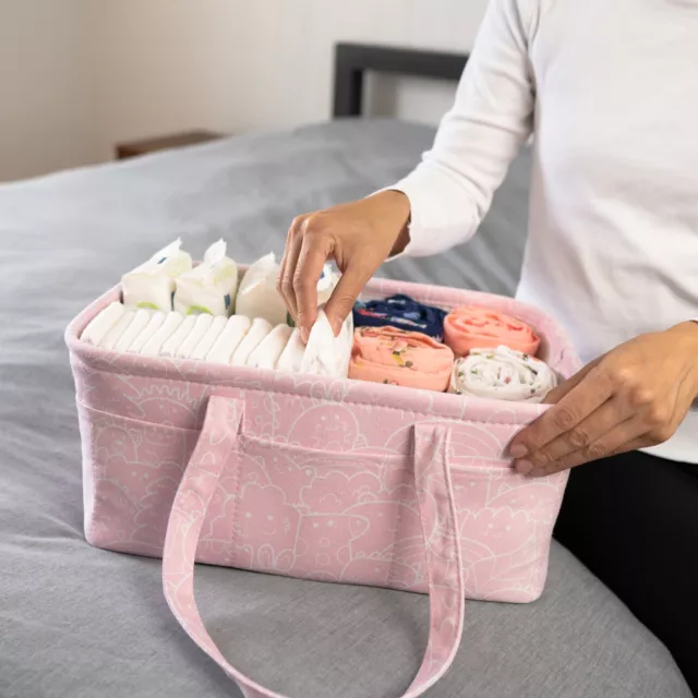 Pink Diaper Caddy Organizer Basket for Nursery Changing Table - Car Storage Bin