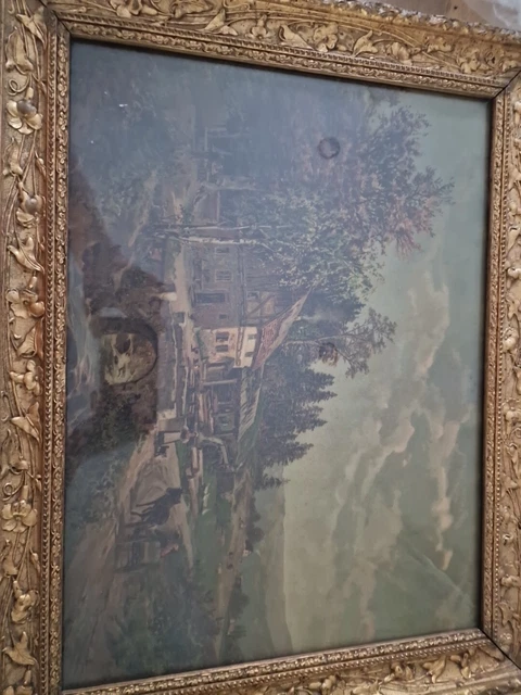 Tableau Ancien Peinture Par Numéros Années 60 – Scène Calèche, Toile Sur Contreplaqué