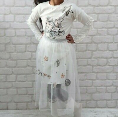 NEW ELSY SET RRP£379 AGE 7 YEARS Girls Kids White Tulle Skirt And Top A925