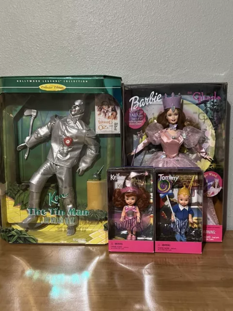RETIRED Mattel Barbie Ken THE WIZARD OF OZ Glinda ,Tin Man, Kelly & Tommy
