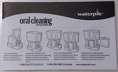 Instrucciones para sistemas de limpieza oral de la marca Waterpik, cubre 8 modelos