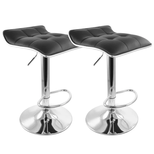 Elama 2 Piece Tufted Faux Leather Adjustable Bar Stool with Low Back in Black wi