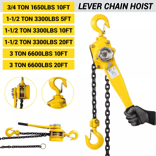 1650LBS-6600LBS Capacity 10-20FT Lever Block Chain Hoist Ratchet Type Come Along